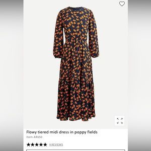 J crew flowery tiered midi dress in poppy fields EUC size 12 worn twice.